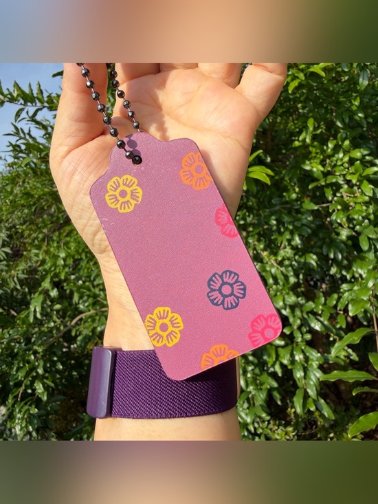 Coach Accessories - Coach Large Leather Hangtag with Tea Rose Print, 1 3/4” × 3”